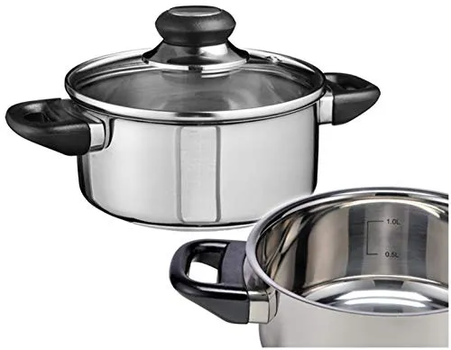 Gravidus Edelstahl Bräter mit Glasdeckel- Hitzebeständiger Glasdeckel, Energiesparender 3-Schicht-Kapselboden, Wärmeschutzgriffe, Induktion geeignet, 1 Liter