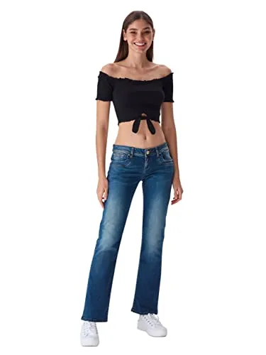 LTB Jeans Damen Stretch Valerie Bootcut Fit Jeanshose Hose Denim Tiefer Bund, Farbe:Live Wash (54342), Größe:27W / 36L