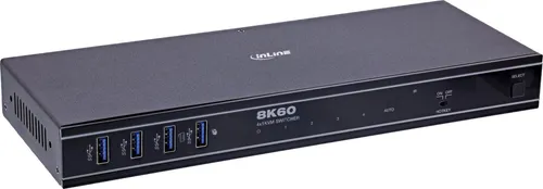 InLine KVM Switch 4-fach HDMI 8K@60Hz - Vielseitiger 4-Port KVM Switch mit HDMI 8K@60Hz und USB 3.2. Ideal für komfortables Umschalten zwischen mehreren Geräten. Inklusive IR- und RS-232-Steuerung.