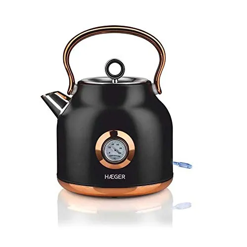 Haeger EK-22B.024A Elektrischer Wasserkocher Art Deco Black - Wasserkocher mit 1,7 l Fassungsvermögen, 2200 W Leistung und kabellosem Design für maximalen Komfort. Ideal für stilbewusste Küchen.