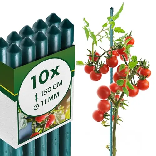 KADAX Pflanzstäbe 150 cm x 11 mm, 10er Set – Beschichteter Stahl Rankstab, Pflanzenstütze & Tomatenstäbe für Garten, Wetterfest & Stabil