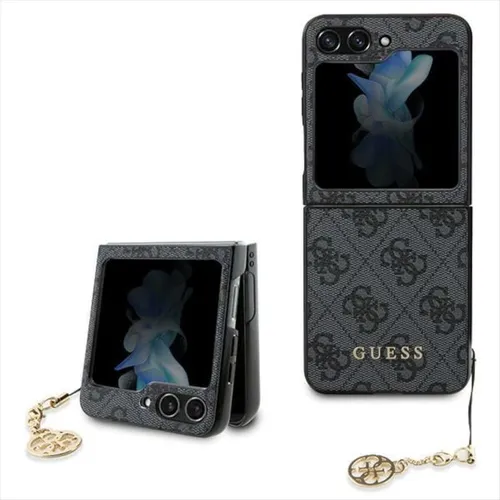 GUESS Samsung Galaxy Z Flip5 Schutzhülle Case 4G Charms Collection Grau - Stylische Mobiltelefontasche aus der Charms Collection, bietet optimalen Schutz und verleiht deinem Smartphone einen eleganten Look.