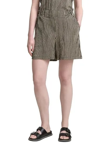 TOM TAILOR Denim Shorts - Gestreifte Sommerhose in Beige/Schwarz - Stoffhosen mit elastischem Material für hohen Tragekomfort. Ideal für warme Tage, im lässigen Look und pflegeleicht.