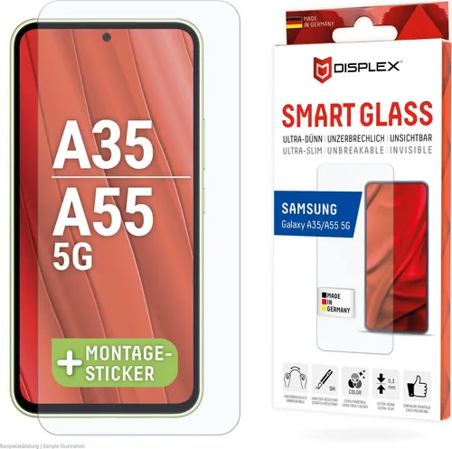 Displex Smart Glass (9H) für Samsung Galaxy A35/A55 5G - Montagesticker - unzerbrechlich - Galaxy A35/A55 5G - Schmutzabweisend - Kratzresistent - Schockresistent - Stoßfest - Transparent - 1 Stück(e) (01943)