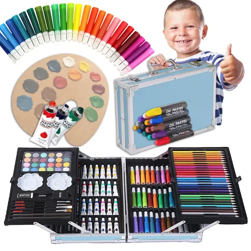 Künstler Malset 145-teilig im Malkoffer – Buntstifte Filzstifte Farben Set