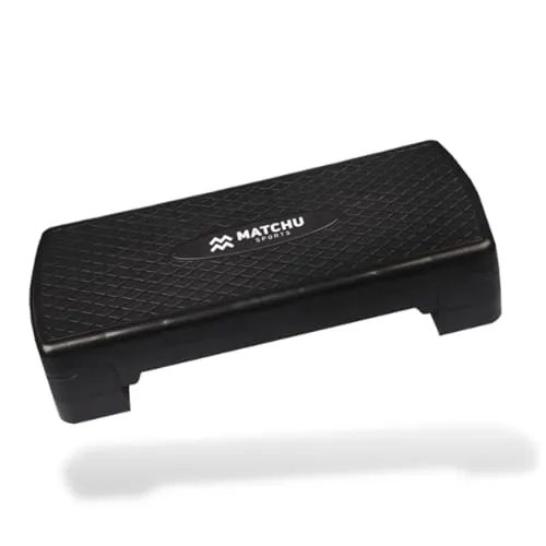 MATCHU - Steppbrett Höhenverstellbar für Fitness - Einstellbar in 9 und 14 CM - Höchstgewicht: 200 KG - Anti-Rutsch-Oberfläche - Kunststoff - Schwarz