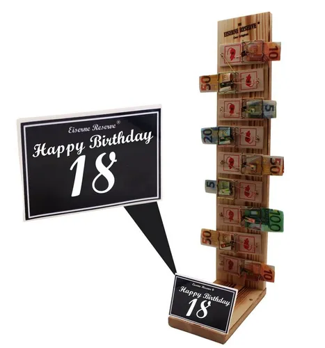 Eiserne Reserve® Geschenkbox Happy Birthday 18 - Mausefalle Deluxe - Originelle Geschenkbox aus Fichte, ideal für Geburtstagsüberraschungen und ein echter Hingucker auf jeder Feier.