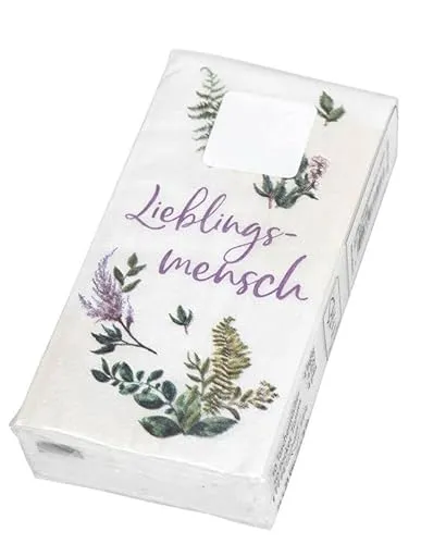 Praisent, Taschentücher mit Spruch Lieblingsmensch im Vintage Stil mit Blätterkranz, lila, grün, 1 Packung