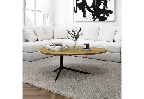 FINEBUY Couchtisch FB112559 aus Akazie mit Metallgestell 87x50 cm - Eleganter Couchtisch aus handgefertigtem Akazienholz und pulverbeschichtetem Metallgestell. Kompakte Maße, modernes Design und individuelle Handwerkskunst für dein Wohnzimmer.
