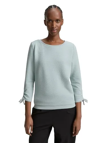 Tom Tailor Damen Sweatshirt mit Raffärmeln - Sweatshirt für Damen mit Raffärmeln und Rundhalsausschnitt, aus pflegeleichter Baumwoll-Polyester Mischung für optimalen Tragekomfort. Ideal für einen lässigen Look.