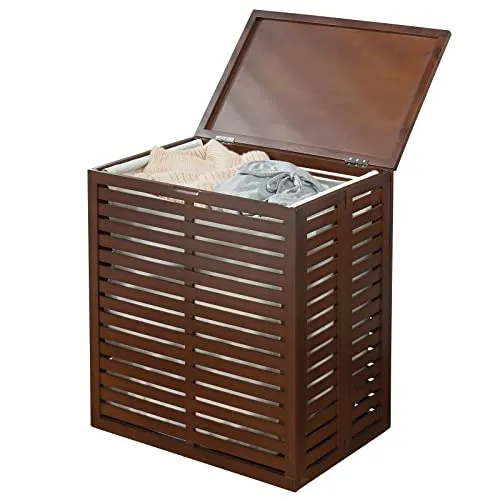 mDesign Bambus Wäschesortierer – faltbarer Wäschekorb mit herausnehmbarem Wäschesack – tragbarer Wäschesammler für das Bad oder Schlafzimmer – dunkelbraun