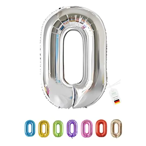 LITTLE BIRTHDAY | Zahlen Luftballon | Folienballon | Helium Gas Balloon Ballon | 101 cm | 0 1 2 3 4 5 6 7 8 9 in vielen Farben | Geburtstag | Kindergeburtstag | Deko | silber 0