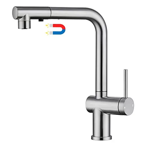 YardMonet Küchenarmatur Ausziehbar Wasserhahn Küche, 360° Drehbar Spültischarmatur Küche mit Brause 3 Modus, Einhebel Mischbatterie Küche Edelstahl Gebürstetes, Magnetische Andocken