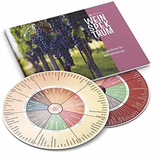 Wein Aromarad Deluxe & Aromen Weinführer - Weinaromen erkennen - Nachschlagewerk für Weinkenner und Weinliebhaber, ideal als Geschenkidee, um Weinaromen zu erkennen und mehr über Weinsorten zu lernen.
