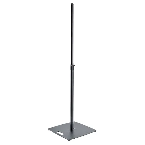 König & Meyer 26732 Boxenstativ - Schwarz, Höhenverstellbar - Wandmontage, dekoratives Boxenstativ mit flacher Stahlplatte, stufenlos höhenverstellbar von 1110 bis 1810 mm und max. Tragfähigkeit von 35 kg für optimalen Einsatz bei geringem Platzbedarf.