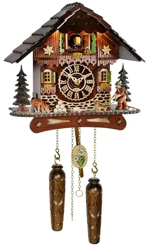 Clockvilla Hettich-Uhren Wanduhr Schwarzwälder Kuckucksuhr mit Musik und Beleuchtung - Wohnaccessoires – Elegante Kuckucksuhr mit Quarzwerk, Musikfunktion und stimmungsvoller Beleuchtung für ein gemütliches Ambiente.