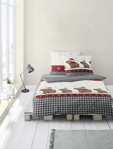 Bettwäsche Bierbaum Biber 4168-10 Capybara Natur Grau Rot 135x200 - Hochwertige Feinbiber Bettwäsche aus 100% Baumwolle, ideal für kalte Nächte. Angenehm weich, pflegeleicht und mit praktischem Reißverschluss für einfachen Bezug.