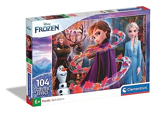 Clementoni 20162 Glitter Puzzle Disney Frozen 2 – Puzzle 104 Teile ab 6 Jahren, farbenfrohes Kinderpuzzle mit Glitzereffekt, Geschicklichkeitsspiel für Kinder