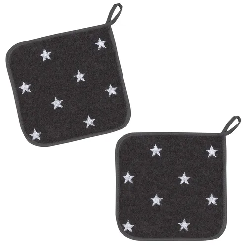 KRACHT 2er Set Topflappen Baumwoll Frottier Sternchen ca. 22x22 cm anthrazit NEU