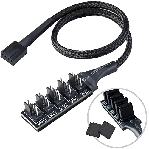 Akasa FLEXA FP5H | PWM Lüfter-Hub | 5-Wege Lüfter PWM Splitter Hub Kabel | schwarz ummanteltes geflochtenes Kabel | 4-polig | 30 cm | AK-CBFA08-30BK