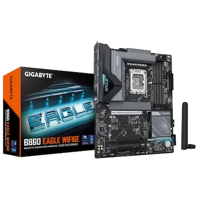 GIGABYTE B860 EAGLE WIFI6E Mainboard - ATX Mainboard mit Intel B860 Chipset, WiFi 6E und Unterstützung für Dual DDR5-5600, ideal für leistungsstarke Gaming- und Arbeits-PCs.