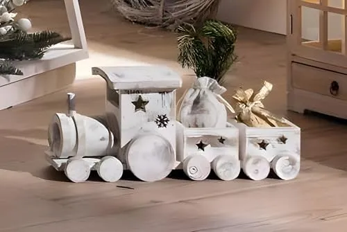 Dekoleidenschaft Weihnachtszug Shabby White aus Holz, 40 cm in weiß von Dekoleidenschaft