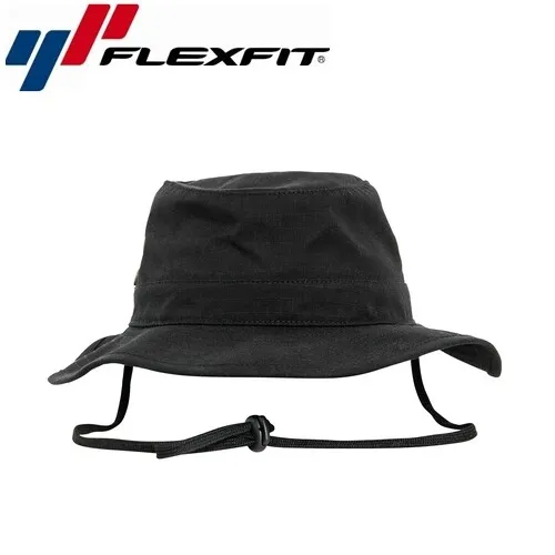 FLEXFIT Angler Hat - Schwarz - One Size - Caps & Hüte mit breiter Krempe für optimalen Sonnenschutz und Belüftungs-Ösen für angenehme Frischluft – ideal für Angler, Wanderer und Outdoor-Fans.