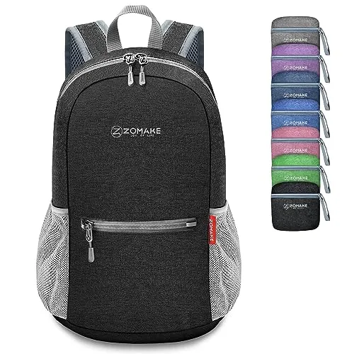 ZOMAKE Faltbarer Rucksack Klein Ultraleicht,10L Wanderrucksack Kleiner Leicht für Damen Herren,Reise Mini TagesrucksäCke Faltbar für Kinder und Jugendliche(Schwarz)
