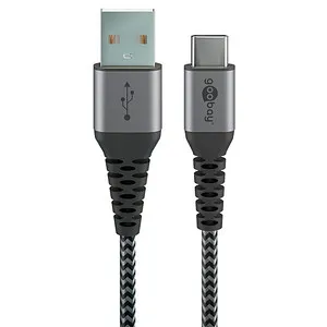 goobay USB 2.0 A/USB C Kabel 1,0 m schwarz, grau, 1 St.