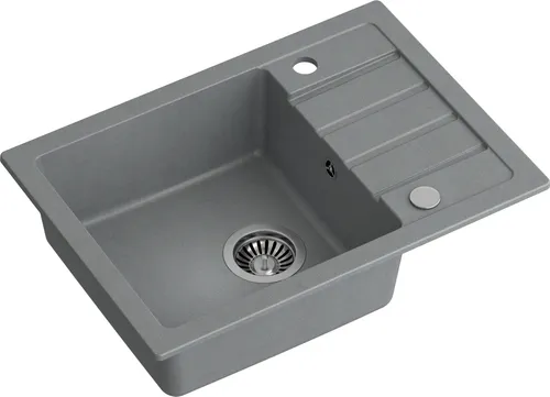 VBChome Spülbecken 62 x 44 cm Grau Spüle Einzelbecken Küche Einbauspüle Verbundspüle Küchenspüle gesprenkelt flächenbündig Siphon Waschbecken