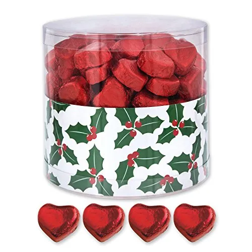 Günthart 150 Stück rote Schokoladen Herzen mit Nougatfüllung, Nougatcreme gefüllt,| Schokoladenherzen rot Ilexblätter, Give away, rote Herzen aus Schokolade, (1,2 kg)