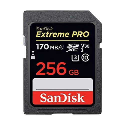 SanDisk Extreme PRO 256GB SDXC Memory Card up to 170MB/s, UHS-1, Class 10, U3, V30, Black
