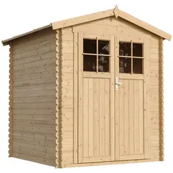 Timbela Gartenhaus Beige aus Holz, 180x224 cm – Stabiler Geräteschuppen