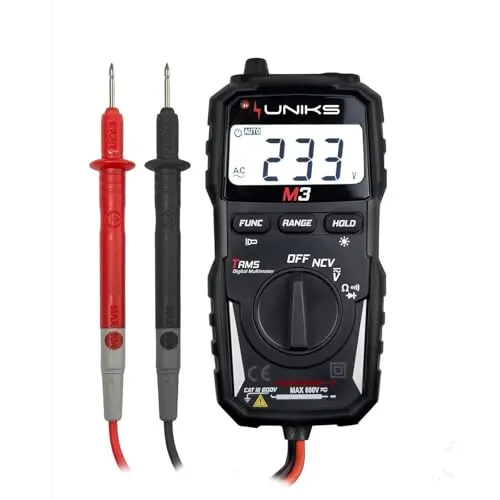 UNIKS Digitalmultimeter M3 TRMS Auto Range 600 V CAT III – Kompaktes Profi Messgerät für Elektriker mit NCV Funktion, Durchgangsprüfung, Diodentest, Hintergrundbeleuchtung und LED