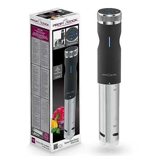 ProfiCook Sous Vide Stick - Multitalent mit Joghurt-, Warmhalte- und Auftaufunktion, präzises Garen bis 90°C, 99h Timer und sichere Abschaltautomatik