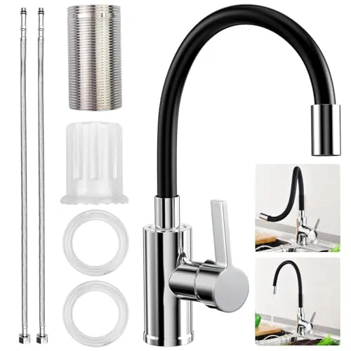 YAMAIDUO Wasserhahn Küche Flexibler 360° Drehbar, mit Flexibler Auslauf | Schwarz Küchenarmatur Hochdruck Mischbatterie Küche, Einhebel Edelstahl Spültischarmatur mit Wasserspar Aerator, Kitchen Tap