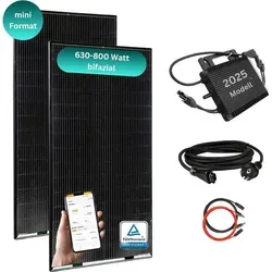 MyBasic 630+ Watt Mini-Format Balkonkraftwerk - Solaranlage im Mini-Format (1,65m x 0,88m) mit bifazialen Glas-Modulen für bis zu 30% höheren Ertrag. Ideal für Balkon und kleine Flächen.