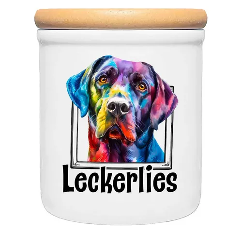 Cadouri Vorratsdose LABRADOR - Stilvolle Leckerlidose für Hundekekse - Vorratsdosen für Hundekekse, handgefertigt in Deutschland, mit lebensmittelechter Keramik und edlem Holzdeckel – ideal für Hundeliebhaber und als Geschenk!