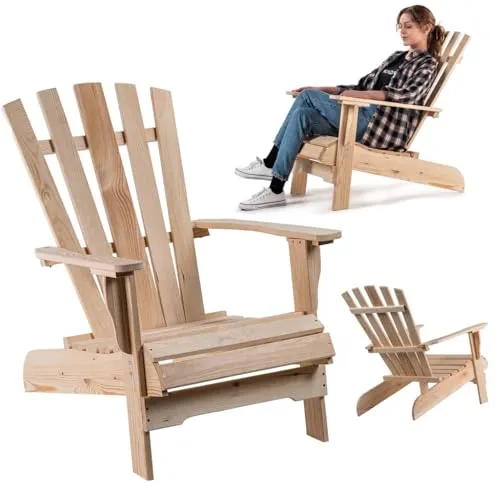 KADAX Adirondack Stuhl, Gartensessel aus Holz, Gartenstuhl mit Hoher Rückenlehne und Armlehnen, Relaxstuhl, Outdoor Holzsessel für Garten (Hell)