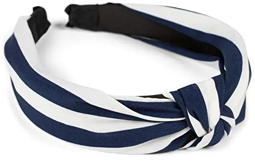 styleBREAKER Damen Haarreif mit Streifen Muster und Knoten im Retro Style, Vintage Look, Haarband, Headband 04027016, Farbe:Dunkelblau-Weiß