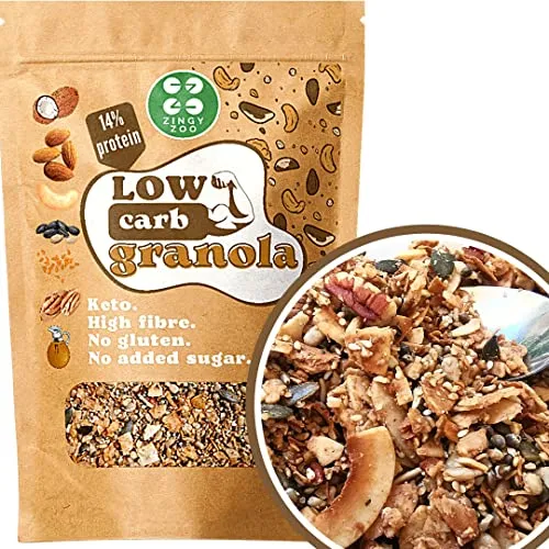 Keto Low Carb Müsli Ohne Zucker zusatz | Low Carb Lebensmittel Granola | Low Carb Süßigkeiten | Ketogene Lebensmittel Fügen Sie Einfach Protein Pulver Für Proteinreiches Keto Müsli | ZingyZoo