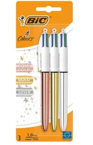 Bic 4 Colour Shine Kugelschreiber haben einen eleganten, modernen und metallischen Look in Roségold, Silber oder Gold. (964774)
