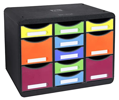 Exacompta IDERAMA Schubladenbox mit 11 Schubfächern - Briefkörbe, 100% modulierbar und aus 80% recyceltem Plastik, ideal für individuelle Aufbewahrungslösungen.