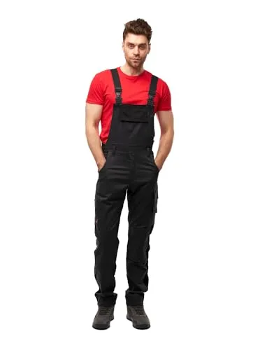strongAnt Latzhose Herren Stretch Arbeitshose Arbeitslatzhose mit Kniepolstertaschen - Größe: 48, Farbe: Schwarz