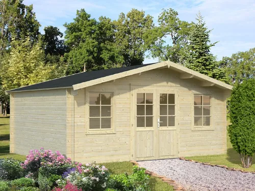 Palmako Gartenhaus Klara 17,0 m² - Modern und Robust - Gartenhaus aus unbehandelter nordischer Fichte mit 28 mm Blockbohlenstärke. Ideal für Gartenliebhaber, bietet es eine wind- und regendichte Bauweise sowie großzügige 17 m² Nutzfläche.