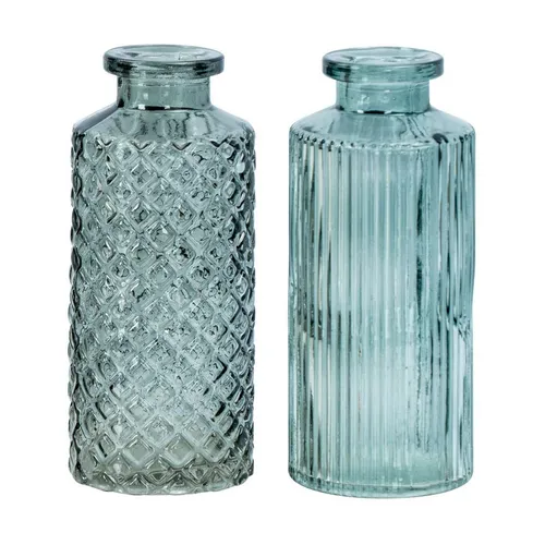 Levandeo® Dekovase, 2er Set Vase H14cm Grün Glas Blumenvase Tischdeko Frühling