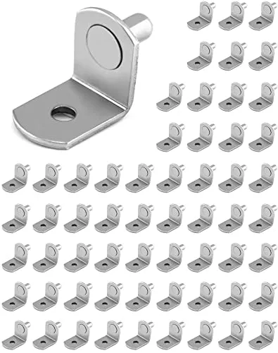QWORK® 60 Stück Winkelbodenträger, 5mm Bodenträger Regalbodenhalter Vernickelt für Möbel Holz und Glas-Böden