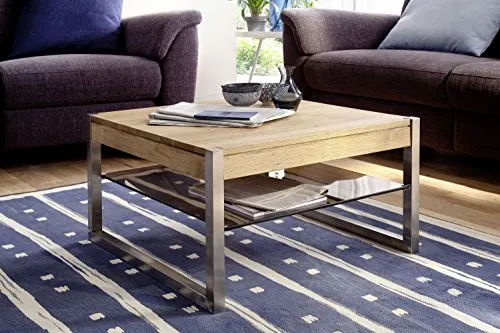 Z2 Couchtisch MIGEL - Eleganter Massivholztisch - Moderner Couchtisch 'MIGEL' von Z2 mit geölter Asteiche und bronzefarbenem Fachboden. Ideal für stilvolle Wohnzimmer, belastbar bis 30 kg.
