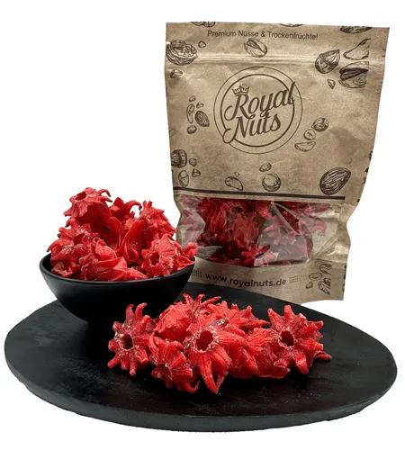 Royalnuts Trockenfrüchte 500g Kandierte Hibiskusblüten - Kandierte Hibiskusblüten bieten eine einzigartige Kombination aus Süße und blumiger Note. Ideal für Desserts, Cocktails oder als Snack – ein echter Hingucker für jeden Anlass!