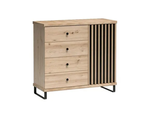Beautysofa Kommode CAYA C‑5 mit 4 Schubladen, Artisan Eiche & Schwarz, Soft-Close, optional mit Metallfüßen